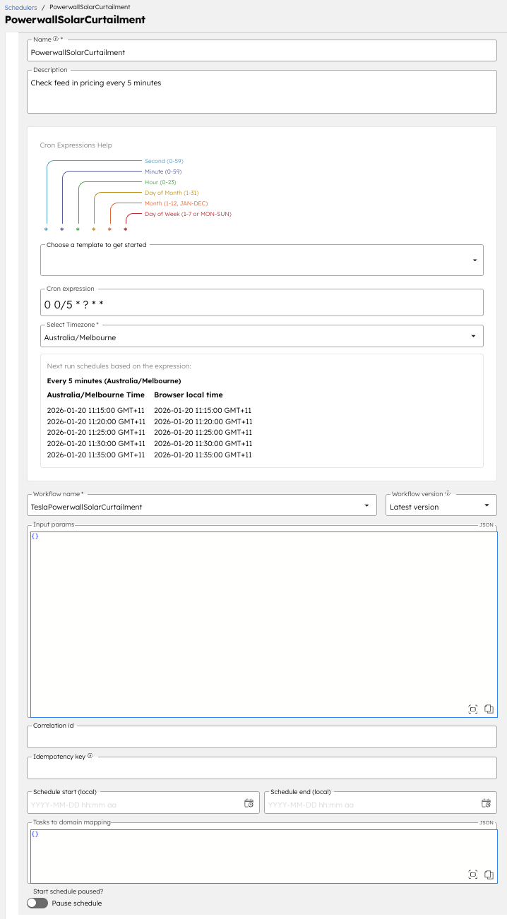 A screenshot of a completed schedule